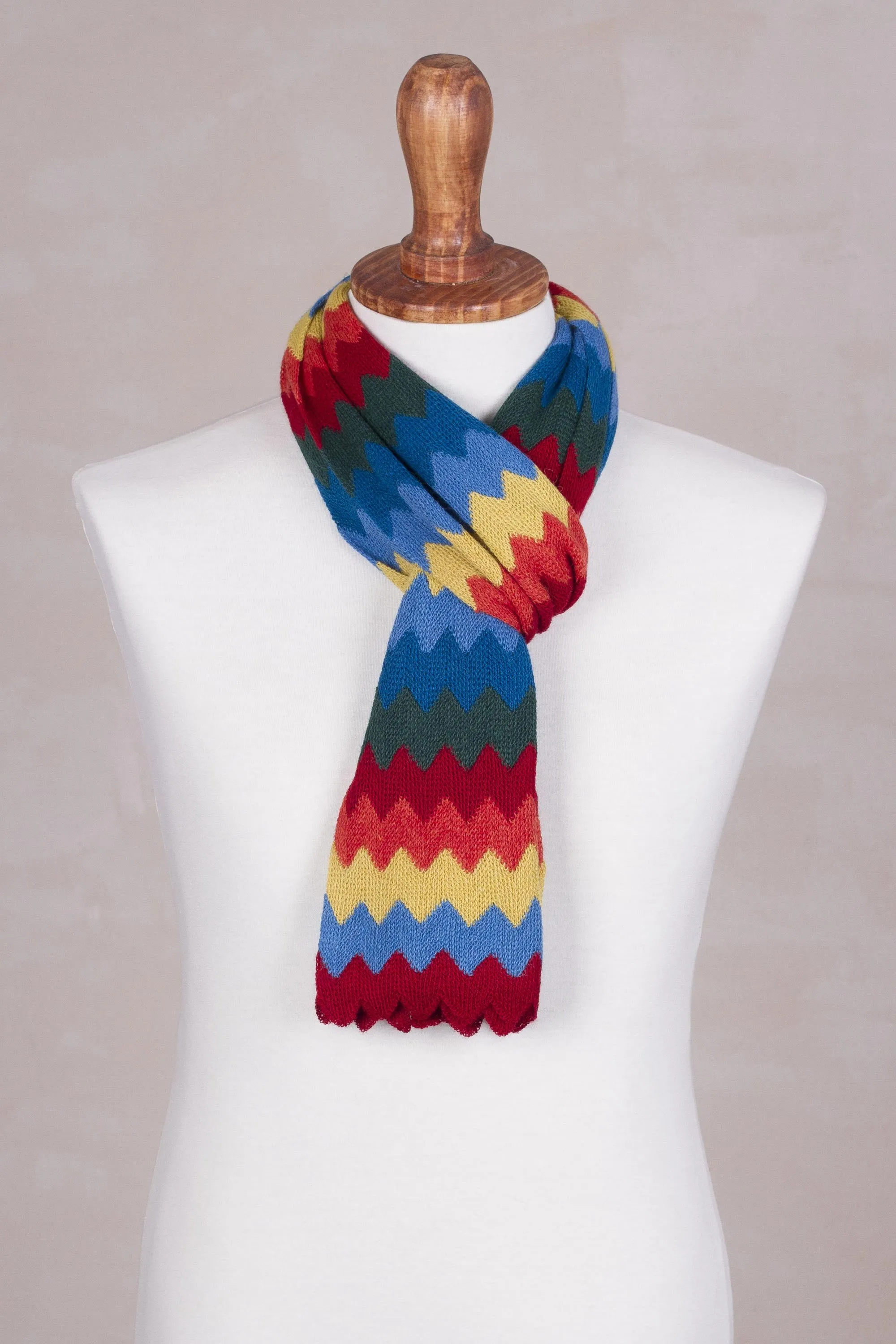 Rainbow Striped Alpaca Blend Scarf from Peru