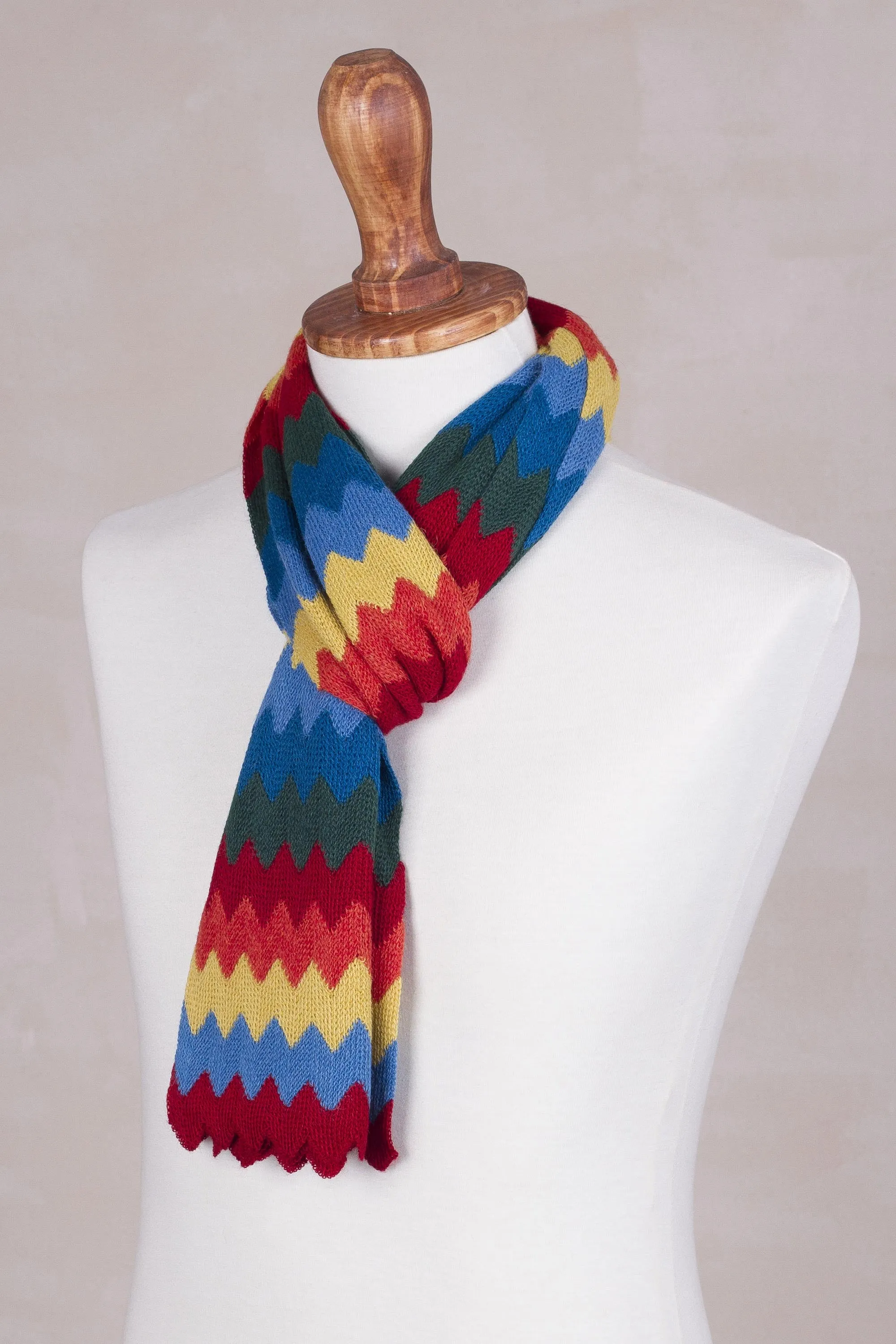 Rainbow Striped Alpaca Blend Scarf from Peru